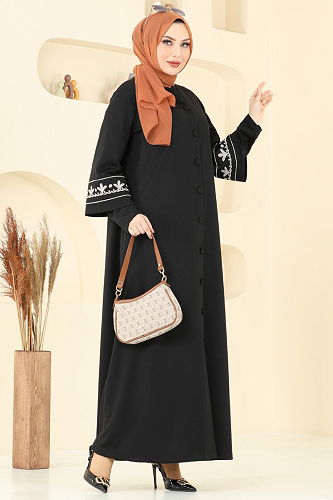 moda selvim Abaya 23007UKB139 Black - Thumbnail