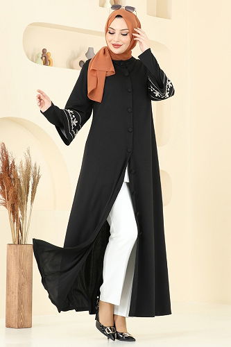 moda selvim Abaya 23007UKB139 Black - Thumbnail