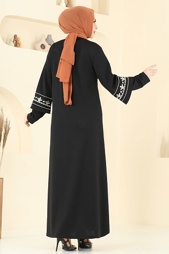 moda selvim عباءة أسود 23007UKB139 - Thumbnail