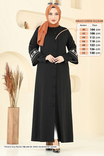 moda selvim عباءة أسود 23007UKB139 - Thumbnail