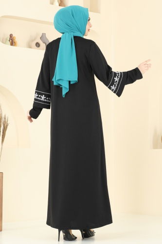 moda selvim Abaya 23007UKB139 Black&Grey - Thumbnail