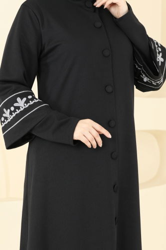 moda selvim Abaya 23007UKB139 Black&Grey - Thumbnail