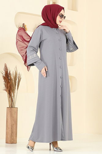 moda selvim Abaya 23007UKB139 Gray - Thumbnail