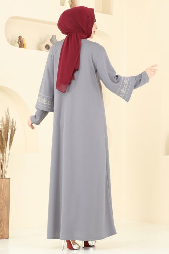 moda selvim عباءة رمادي 23007UKB139 - Thumbnail
