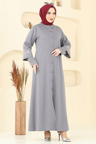 moda selvim عباءة رمادي 23007UKB139 - Thumbnail