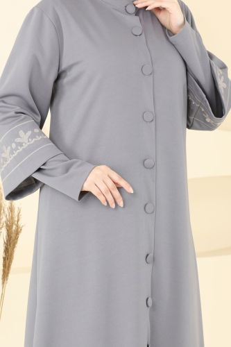 moda selvim عباءة رمادي 23007UKB139 - Thumbnail