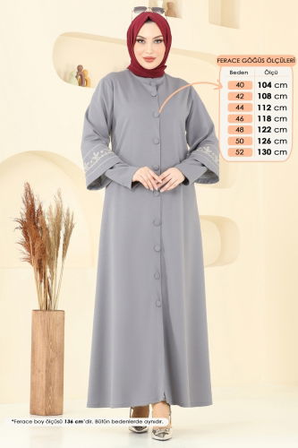 moda selvim عباءة رمادي 23007UKB139 - Thumbnail
