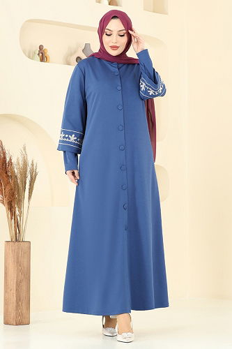 moda selvim عباءة ازرق 23007UKB139 - Thumbnail
