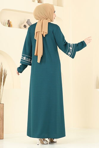 moda selvim عباءة بترولي 23007UKB139 - Thumbnail