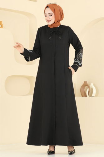 moda selvim Abaya 23013UKB139 Black - Thumbnail