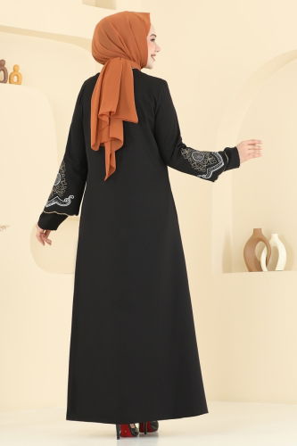 moda selvim Abaya 23013UKB139 Black - Thumbnail
