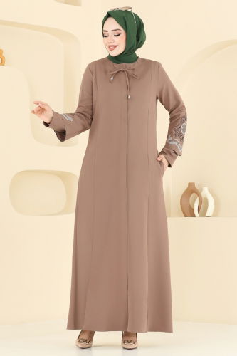 moda selvim عباءة بيج غامق 23013UKB139 - Thumbnail