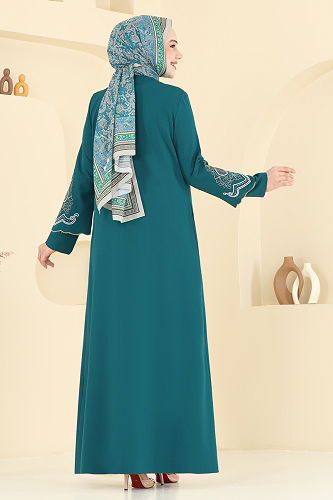 moda selvim عباءة بترولي 23013UKB139 - Thumbnail