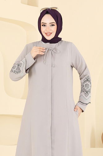 moda selvim Abaya 23013UKB139 Stone - Thumbnail