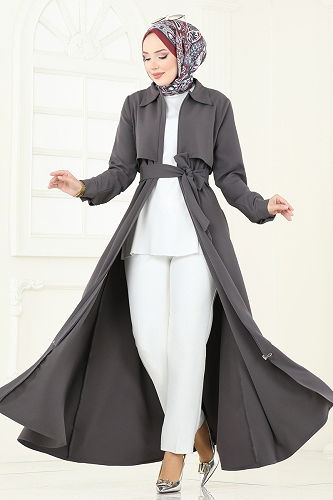 moda selvim Abaya 23021UKB139 Anthracite - Thumbnail