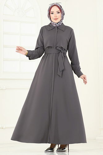 moda selvim Abaya 23021UKB139 Anthracite - Thumbnail