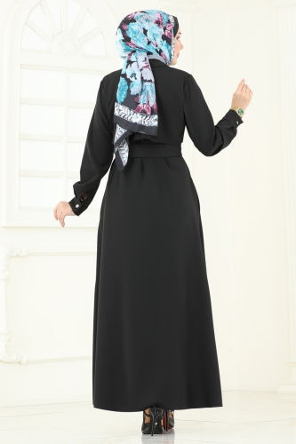 moda selvim Abaya 23021UKB139 Black - Thumbnail