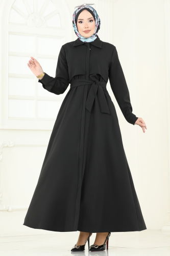 moda selvim Abaya 23021UKB139 Black - Thumbnail