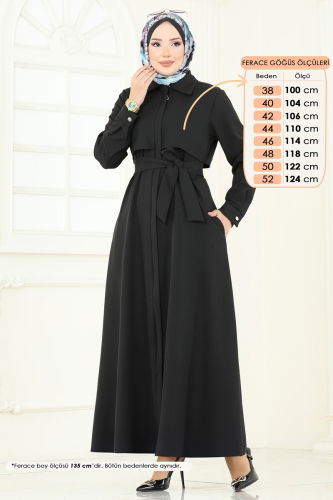 moda selvim Abaya 23021UKB139 Black - Thumbnail