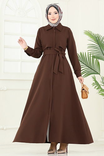 moda selvim Abaya 23021UKB139 Brown - Thumbnail