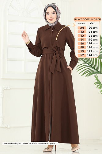 moda selvim Abaya 23021UKB139 Brown - Thumbnail