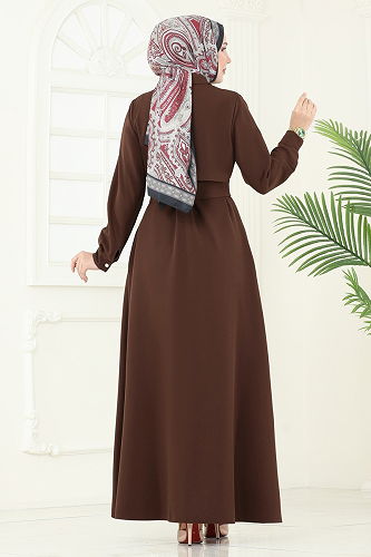 moda selvim عباءة بني 23021UKB139 - Thumbnail