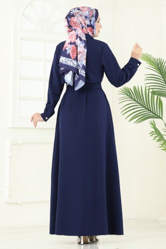 moda selvim Abaya 23021UKB139 Navy Blue - Thumbnail