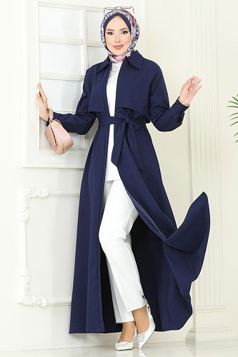 moda selvim Abaya 23021UKB139 Navy Blue - Thumbnail