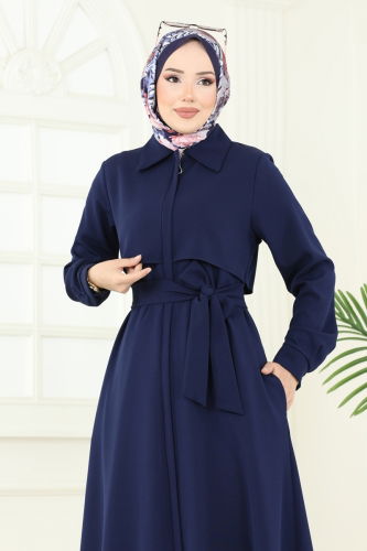 moda selvim Abaya 23021UKB139 Navy Blue - Thumbnail