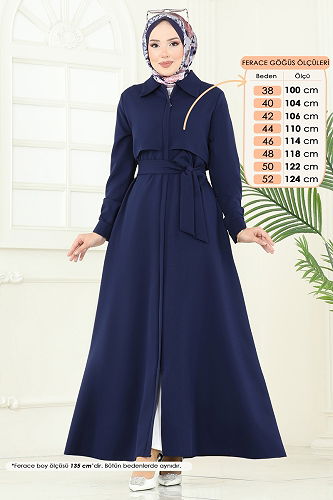 moda selvim Abaya 23021UKB139 Navy Blue - Thumbnail