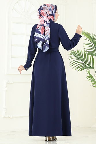 moda selvim عباءة كحلي 23021UKB139 - Thumbnail