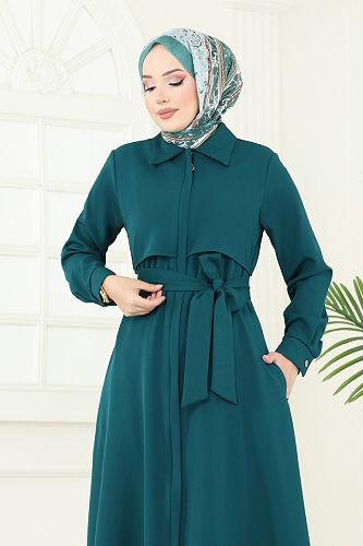 moda selvim عباءة بترولي 23021UKB139 - Thumbnail