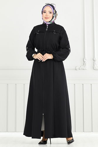 moda selvim Abaya 23024UKB139 Black - Thumbnail