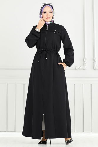 moda selvim Abaya 23024UKB139 Black - Thumbnail