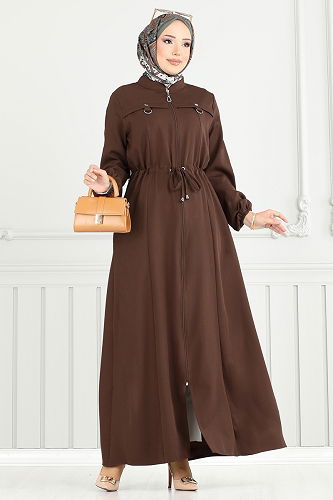 moda selvim Abaya 23024UKB139 Brown - Thumbnail