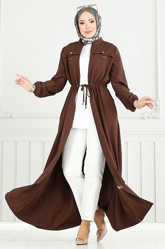 moda selvim Abaya 23024UKB139 Brown - Thumbnail