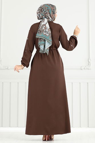 moda selvim Abaya 23024UKB139 Brown - Thumbnail