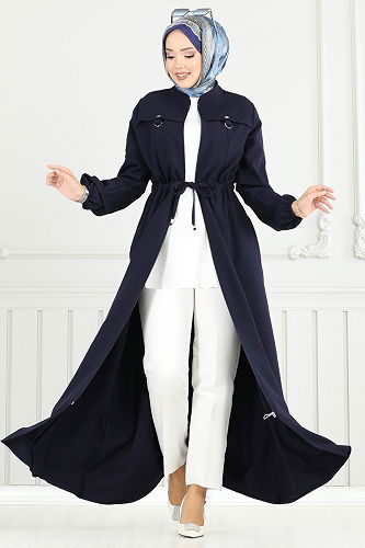 moda selvim Abaya 23024UKB139 Navy Blue - Thumbnail