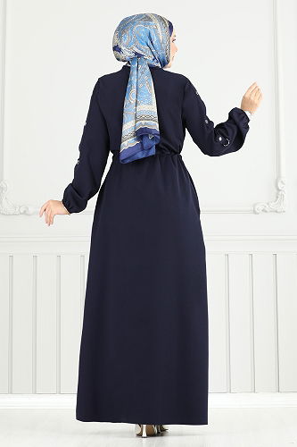 moda selvim Abaya 23024UKB139 Navy Blue - Thumbnail