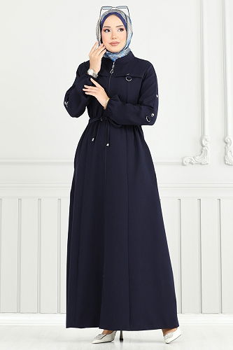 moda selvim Abaya 23024UKB139 Navy Blue - Thumbnail
