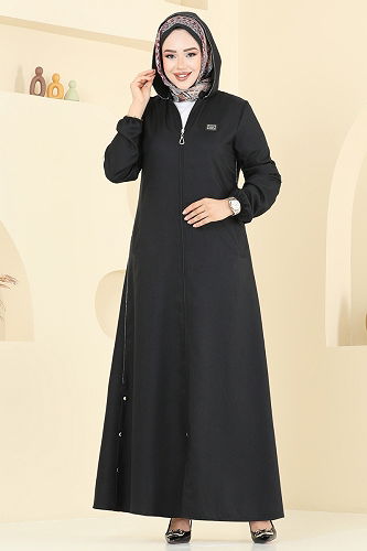 moda selvim Abaya 23027UKB139 Black - Thumbnail