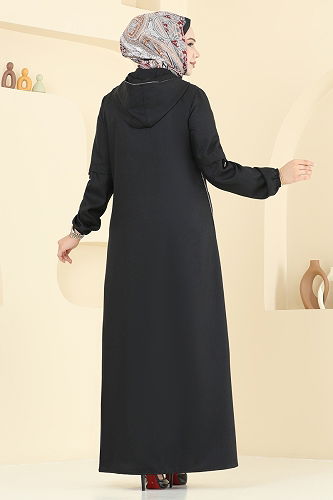 moda selvim Abaya 23027UKB139 Black - Thumbnail