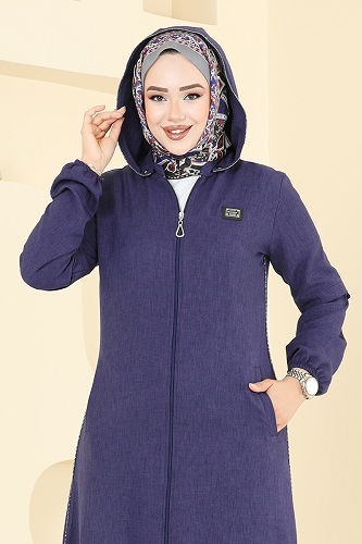 moda selvim Abaya 23027UKB139 Navy Blue - Thumbnail