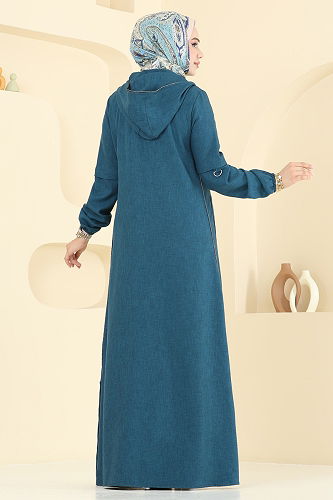 moda selvim عباءة بترولي 23027UKB139 - Thumbnail