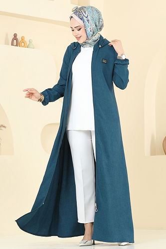 moda selvim عباءة بترولي 23027UKB139 - Thumbnail