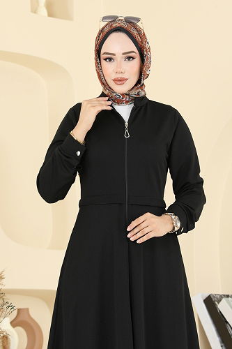 moda selvim Abaya 23032UKB139 Black - Thumbnail