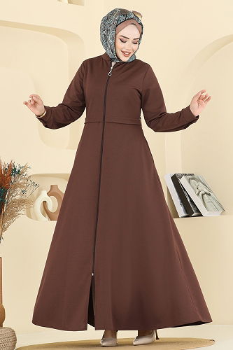 moda selvim Abaya 23032UKB139 Brown - Thumbnail