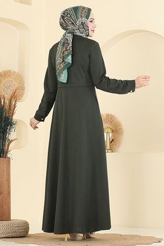 moda selvim Abaya 23032UKB139 Khaki - Thumbnail