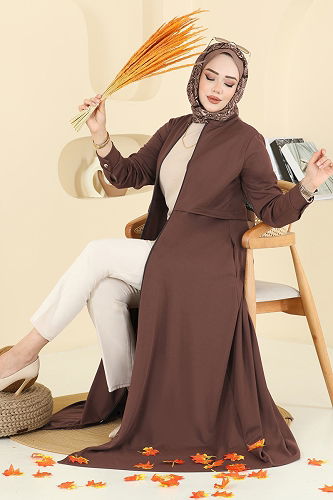 moda selvim Abaya 23032UKB139 Light Brown - Thumbnail