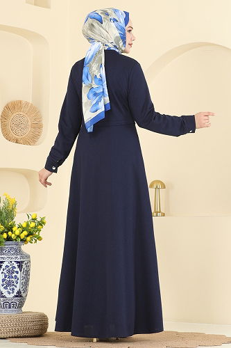 moda selvim عباءة كحلي 23032UKB139 - Thumbnail